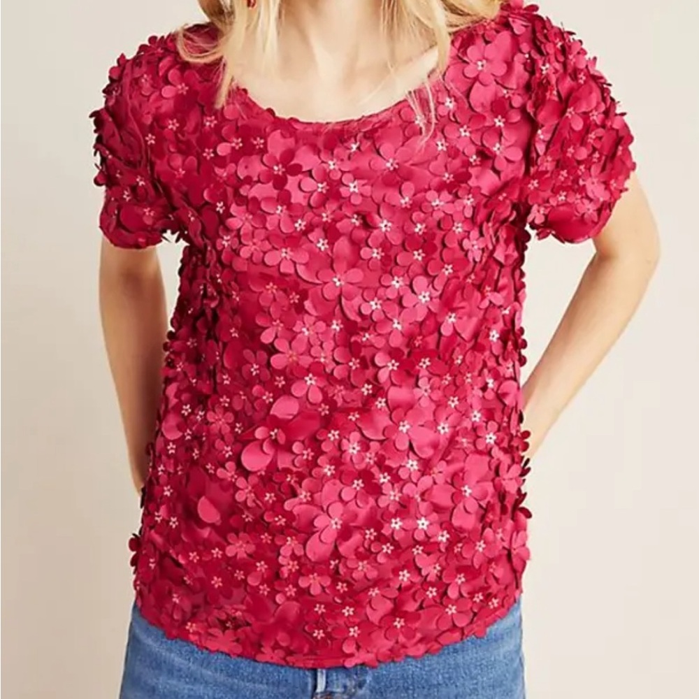 Anthropologie Varun Bahl Rosemarie red floral blouse NWOT